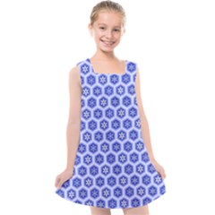 Hexagonal Pattern Unidirectional Blue Kids  Cross Back Dress