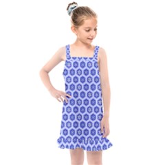 Hexagonal Pattern Unidirectional Blue Kids  Overall Dress