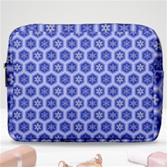 Hexagonal Pattern Unidirectional Blue Make Up Pouch (large)