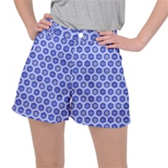 Hexagonal Pattern Unidirectional Blue Stretch Ripstop Shorts