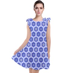 Hexagonal Pattern Unidirectional Blue Tie Up Tunic Dress by Mariart