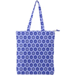 Hexagonal Pattern Unidirectional Blue Double Zip Up Tote Bag