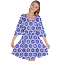 Hexagonal Pattern Unidirectional Blue Velour Kimono Dress by Mariart