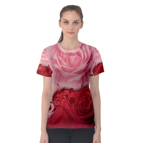 Elegant Floral Design, Wonderful Roses Women s Sport Mesh Tee by FantasyWorld7