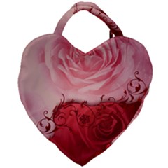 Elegant Floral Design, Wonderful Roses Giant Heart Shaped Tote by FantasyWorld7