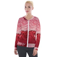 Elegant Floral Design, Wonderful Roses Velour Zip Up Jacket by FantasyWorld7