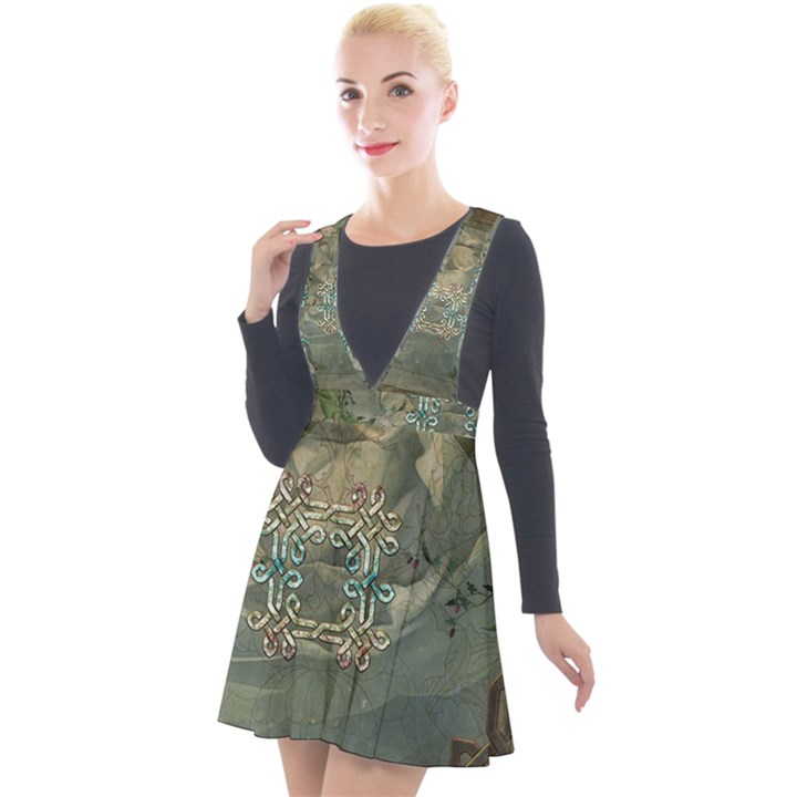 Celtic Knot On Vintage Background Plunge Pinafore Velour Dress