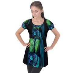 Digital Art Woman Body Part Photo Puff Sleeve Tunic Top by dflcprintsclothing