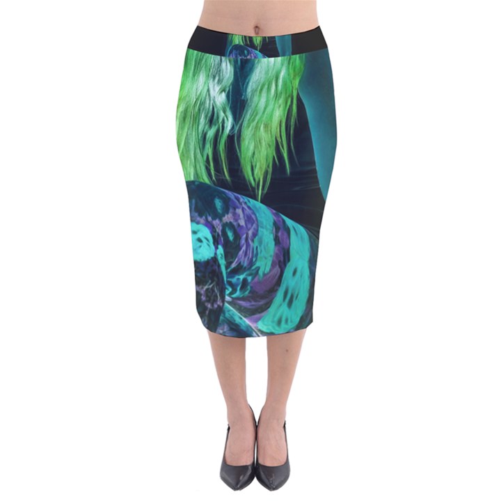 Digital Art Woman Body Part Photo Velvet Midi Pencil Skirt