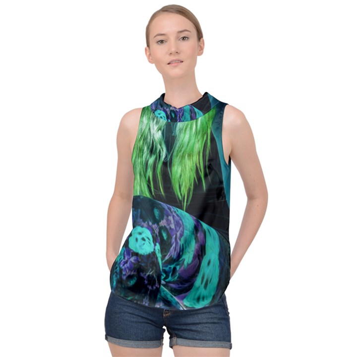 Digital Art Woman Body Part Photo High Neck Satin Top