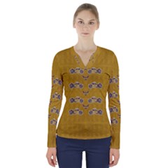 Motorcycles And Ornate Mouses V-neck Long Sleeve Top by pepitasart