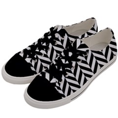 Black And White Herringbone Men s Low Top Canvas Sneakers by retrotoomoderndesigns