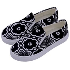 Black White Abstract Flower Kids  Canvas Slip Ons by retrotoomoderndesigns