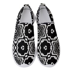 Black White Abstract Flower Women s Slip On Sneakers