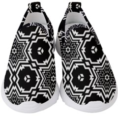 Black White Abstract Flower Kids  Slip On Sneakers