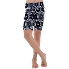 Black White Abstract Flower Kids  Lightweight Velour Cropped Yoga Leggings