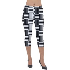 Black And White Basket Weave Lightweight Velour Capri Leggings 