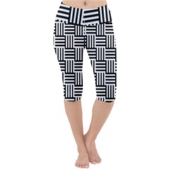 Black And White Basket Weave Lightweight Velour Cropped Yoga Leggings