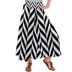 Black And White Herringbone Satin Palazzo Pants