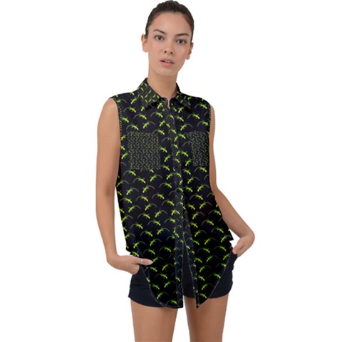 Geckos Pattern Sleeveless Chiffon Button Shirt by bloomingvinedesign