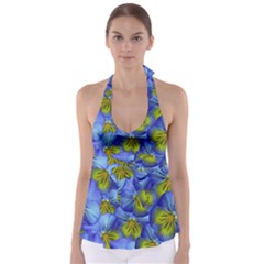 Flowers Pansy Background Purple Babydoll Tankini Top by Mariart