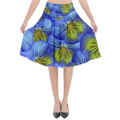 Flowers Pansy Background Purple Flared Midi Skirt by Mariart