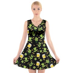 St Patricks Day Pattern V-neck Sleeveless Dress by Valentinaart