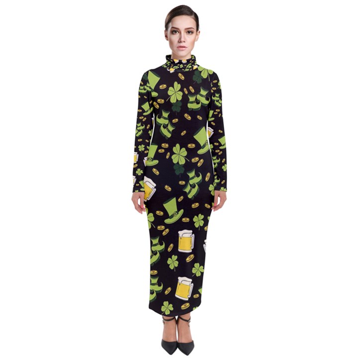 St Patricks day pattern Turtleneck Maxi Dress