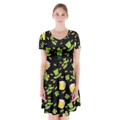 St Patricks Day Pattern Short Sleeve V-neck Flare Dress by Valentinaart