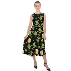 St Patricks Day Pattern Midi Tie-back Chiffon Dress by Valentinaart