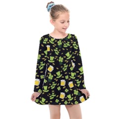 St Patricks Day Pattern Kids  Long Sleeve Dress