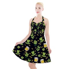 St Patricks Day Pattern Halter Party Swing Dress 