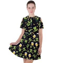 St Patricks Day Pattern Short Sleeve Shoulder Cut Out Dress  by Valentinaart