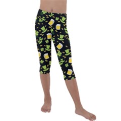 St Patricks Day Pattern Kids  Lightweight Velour Capri Leggings  by Valentinaart