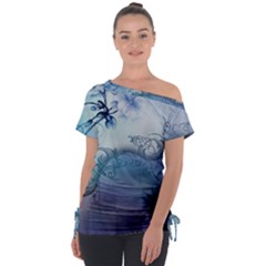 Wonderful Elegant Floral Design Tie-up Tee