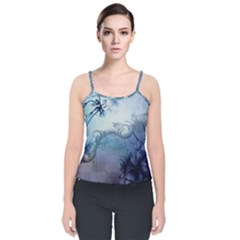 Wonderful Elegant Floral Design Velvet Spaghetti Strap Top