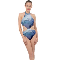 Wonderful Elegant Floral Design Halter Side Cut Swimsuit