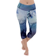 Wonderful Elegant Floral Design Lightweight Velour Capri Yoga Leggings