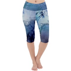 Wonderful Elegant Floral Design Lightweight Velour Cropped Yoga Leggings