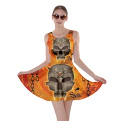 Awesome Skull With Celtic Knot With Fire On The Background Skater Dress by FantasyWorld7