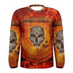 Awesome Skull With Celtic Knot With Fire On The Background Men s Long Sleeve Tee by FantasyWorld7