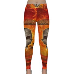 Awesome Skull With Celtic Knot With Fire On The Background Classic Yoga Leggings by FantasyWorld7