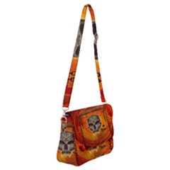 Awesome Skull With Celtic Knot With Fire On The Background Shoulder Bag With Back Zipper