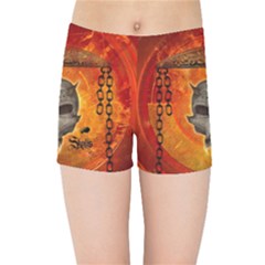 Awesome Skull With Celtic Knot With Fire On The Background Kids  Sports Shorts by FantasyWorld7