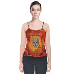 Awesome Skull With Celtic Knot With Fire On The Background Velvet Spaghetti Strap Top