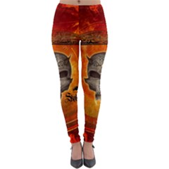 Awesome Skull With Celtic Knot With Fire On The Background Lightweight Velour Leggings by FantasyWorld7