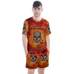 Awesome Skull With Celtic Knot With Fire On The Background Men s Mesh Tee And Shorts Set