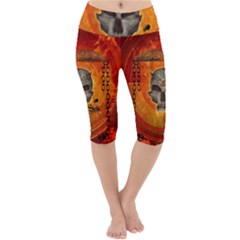 Awesome Skull With Celtic Knot With Fire On The Background Lightweight Velour Cropped Yoga Leggings