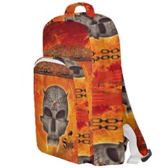 Awesome Skull With Celtic Knot With Fire On The Background Double Compartment Backpack