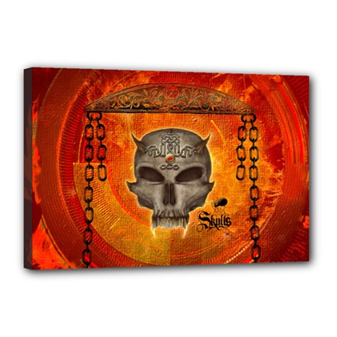 Awesome Skull With Celtic Knot With Fire On The Background Canvas 18  X 12  (stretched) by FantasyWorld7